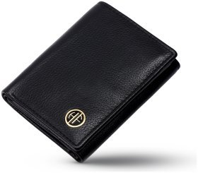 Мужское портмоне из кожи флотар черного цвета на кнопке Hammonds Flycatcher HF597 без монетницы 107955