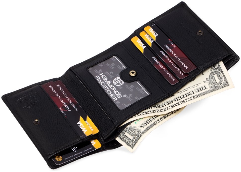 Мужское портмоне из кожи флотар черного цвета на кнопке Hammonds Flycatcher HF597 без монетницы 107955 modnotak фото №3