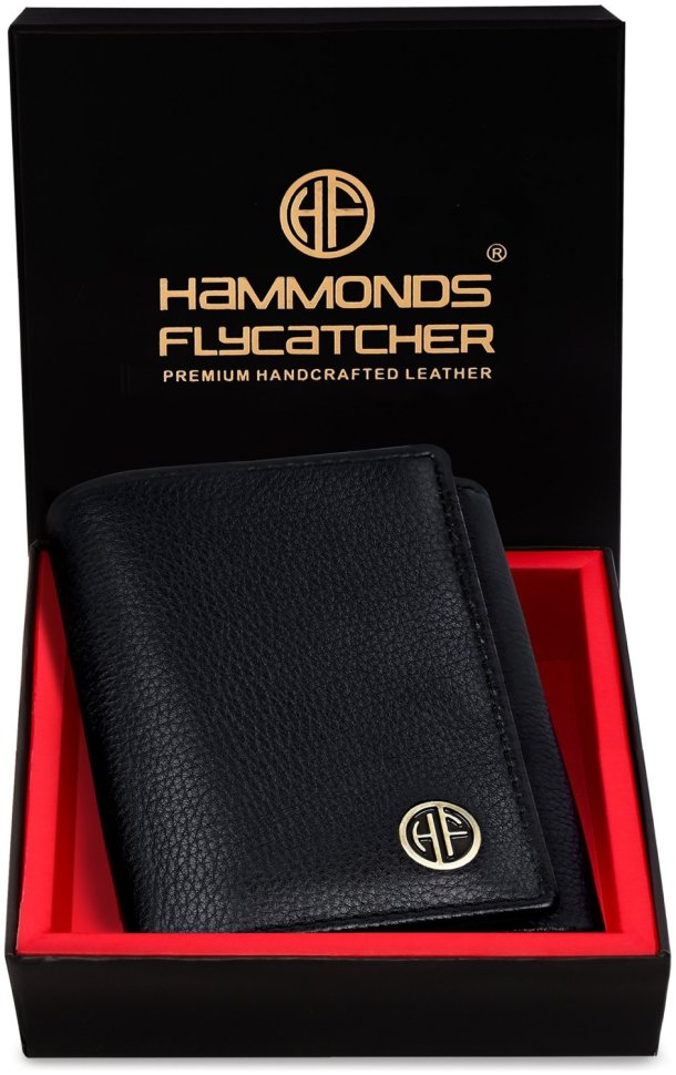 Мужское портмоне из кожи флотар черного цвета на кнопке Hammonds Flycatcher HF597 без монетницы 107955 modnotak фото №4