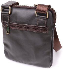 Мужская сумка планшет на молнии из гладкой кожи коричневого цвета Shvigel через плечо 108355