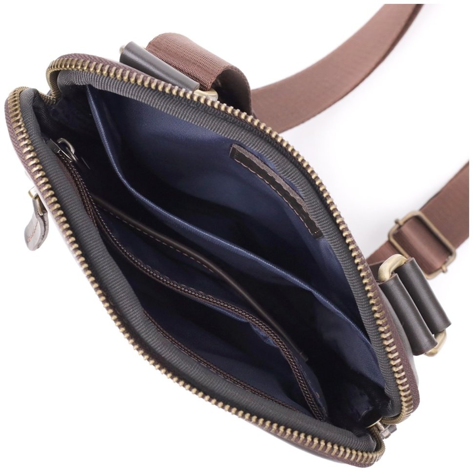 Мужская сумка планшет на молнии из гладкой кожи коричневого цвета Shvigel через плечо 108355 modnotak фото №7