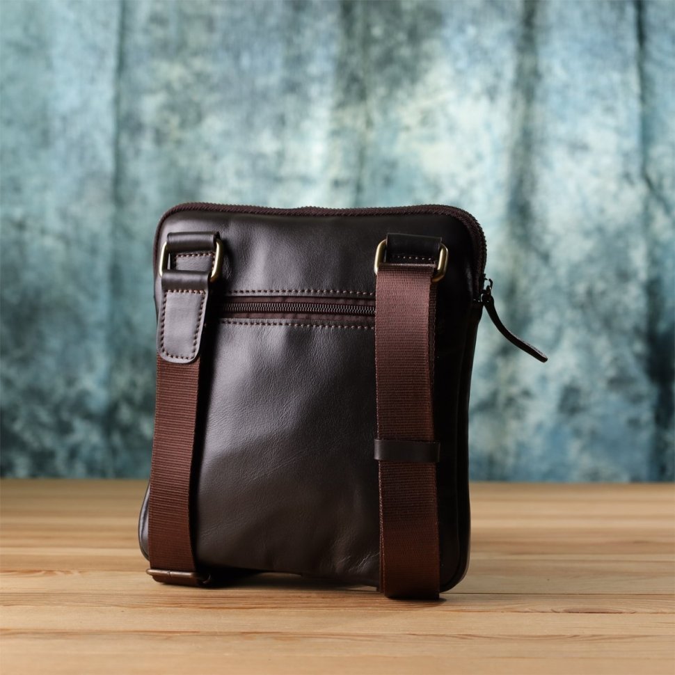 Мужская сумка планшет на молнии из гладкой кожи коричневого цвета Shvigel через плечо 108355 modnotak фото №10