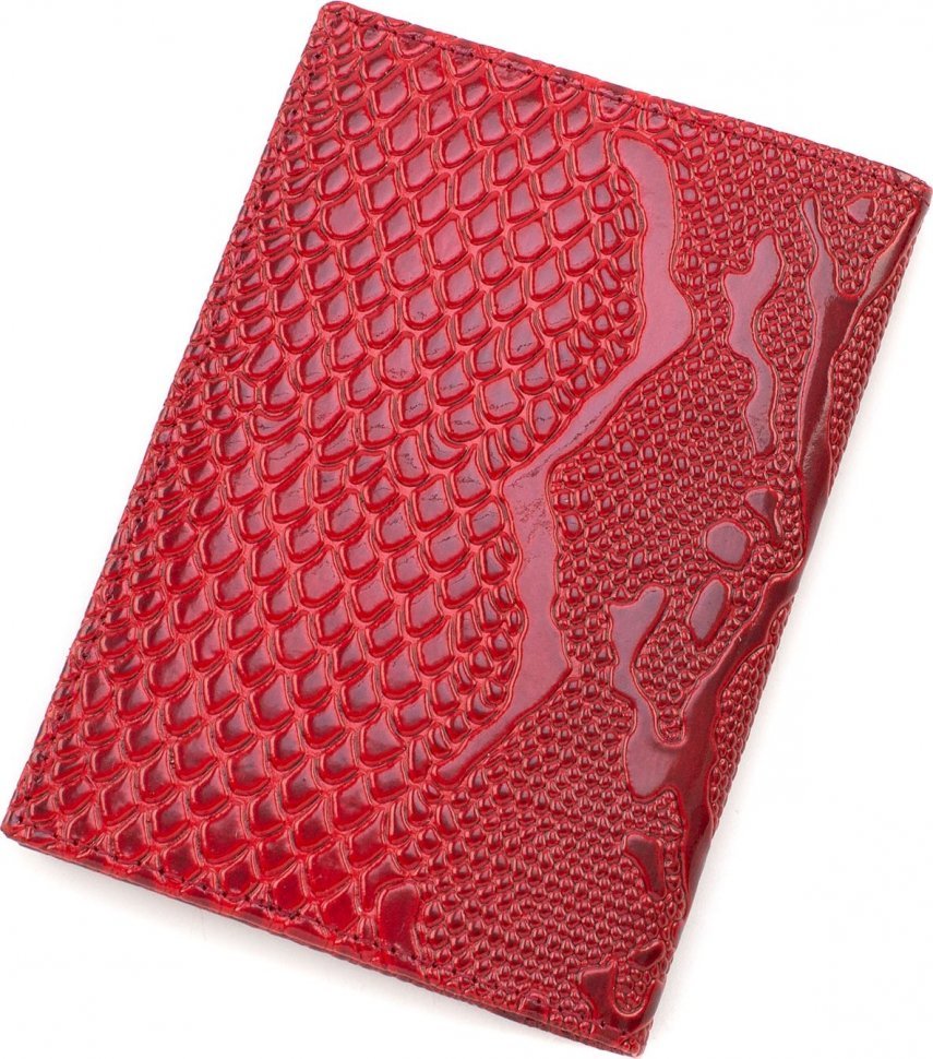 Эксклюзивная кожаная обложка красного цвета с фактурой под змею KARYA (094-019)