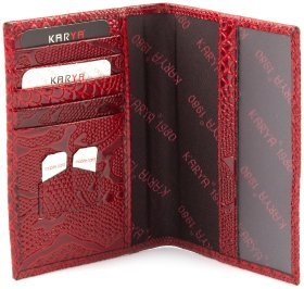 Эксклюзивная кожаная обложка красного цвета с фактурой под змею KARYA (094-019)