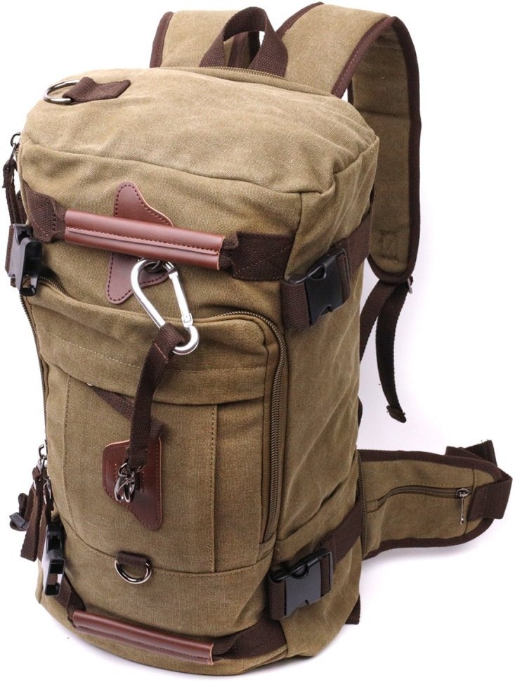 Чоловічий оливковий рюкзак-трансформер великого розміру із щільного текстилю Vintage 2422158