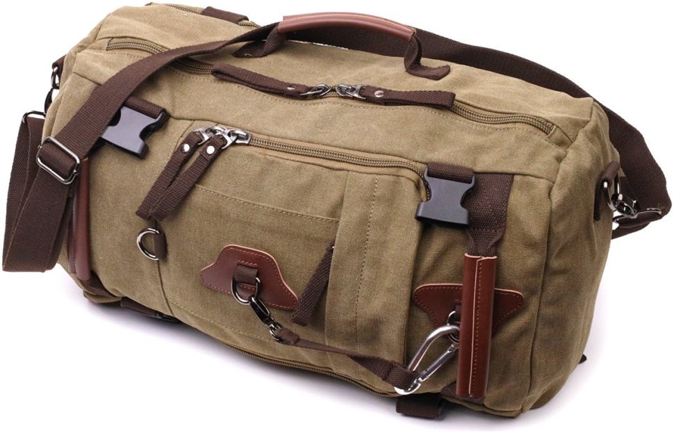 Мужской оливковый рюкзак-трансформер большого размера из плотного текстиля Vintage 2422158