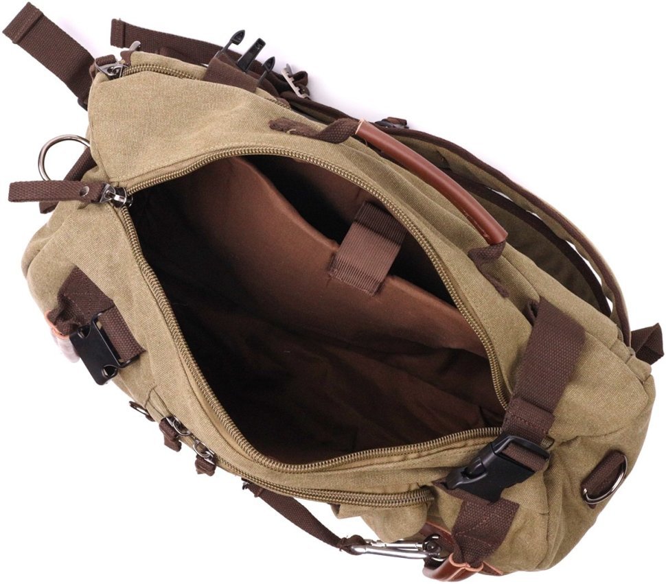 Чоловічий оливковий рюкзак-трансформер великого розміру із щільного текстилю Vintage 2422158