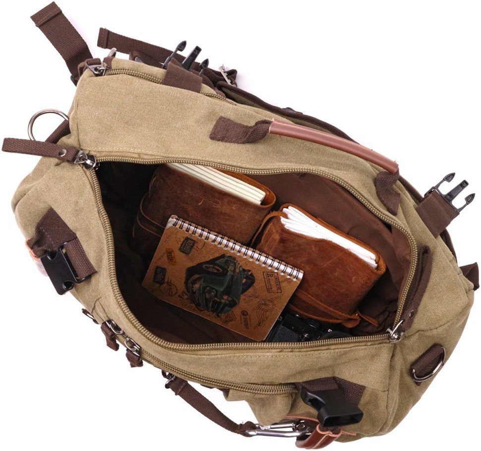 Мужской оливковый рюкзак-трансформер большого размера из плотного текстиля Vintage 2422158