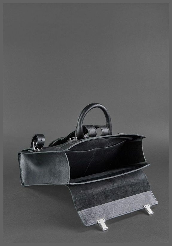 Женский классический кожаный рюкзак черного цвета с клапаном BlankNote Blackwood 78655