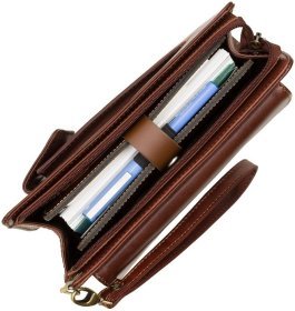 Коричневая мужская барсетка из высококачественной кожи с запястным ремешком Visconti Ted 68855