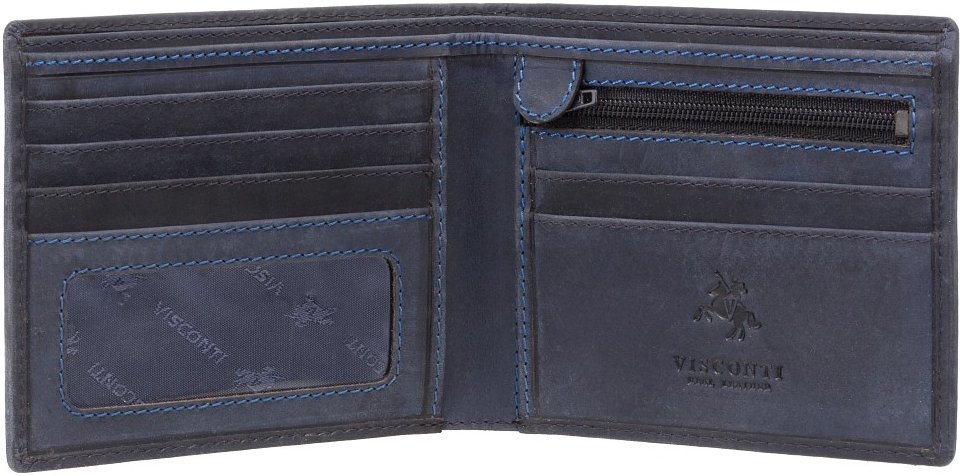 Синє вінтажне чоловіче портмоне з натуральної шкіри без монетниці Visconti Shield 69055
