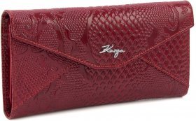 Лаковий довгий жіночий гаманець у червоному кольорі з тисненням під змію KARYA (19573)