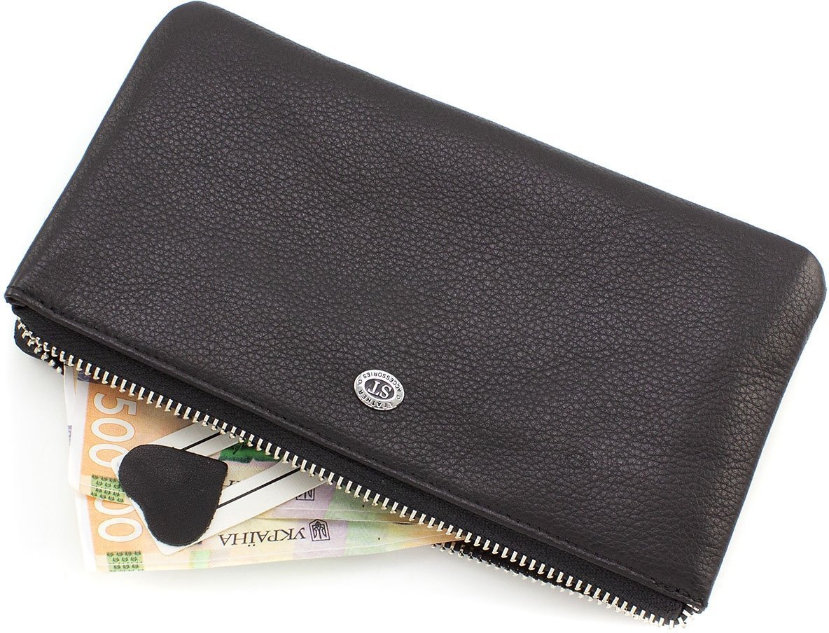 Просторий гаманець-клатч з натуральної шкіри в чорному кольорі ST Leather (15330)