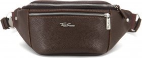 Коричнева чоловіча сумка-бананка з натуральної шкіри на блискавці Tom Stone (10920)