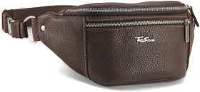 Коричнева чоловіча сумка-бананка з натуральної шкіри на блискавці Tom Stone (10920)