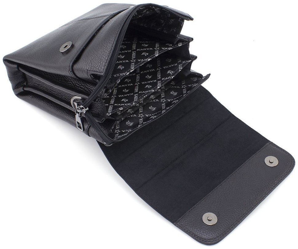 Вертикальная мужская сумка-барсетка из фактурной кожи черного цвета KARYA 69755