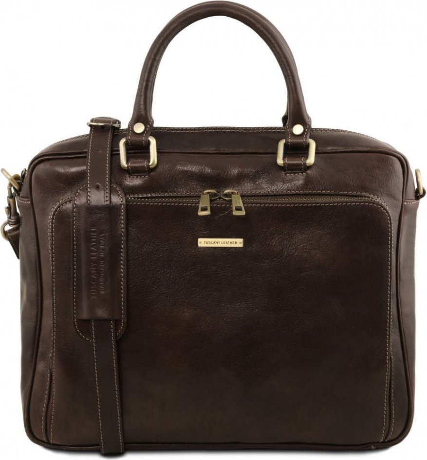 Шкіряний чоловічий портфель для ноутбука темно-коричневого кольору Tuscany (21801)