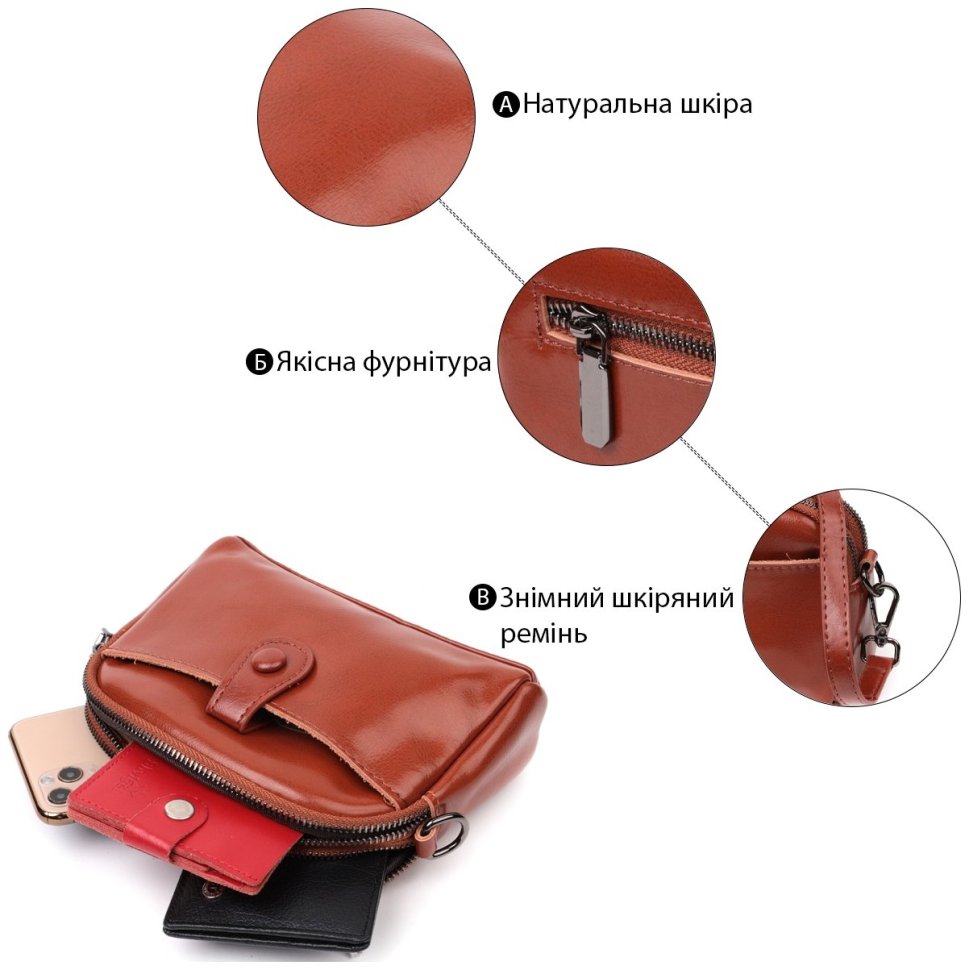 Женская сумка из натуральной кожи коричневого цвета на две молнии Vintage 2422419 modnotak фото №11