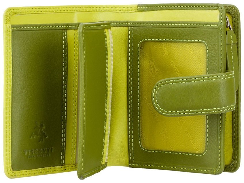 Маленький женский кошелек из натуральной кожи лаймово-зеленого цвета с монетницей Visconti Bali 70656