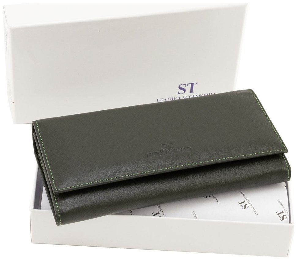 Кожаный женский кошелек на магнитах ST Leather 90856 зеленого цвета modnotak фото №11