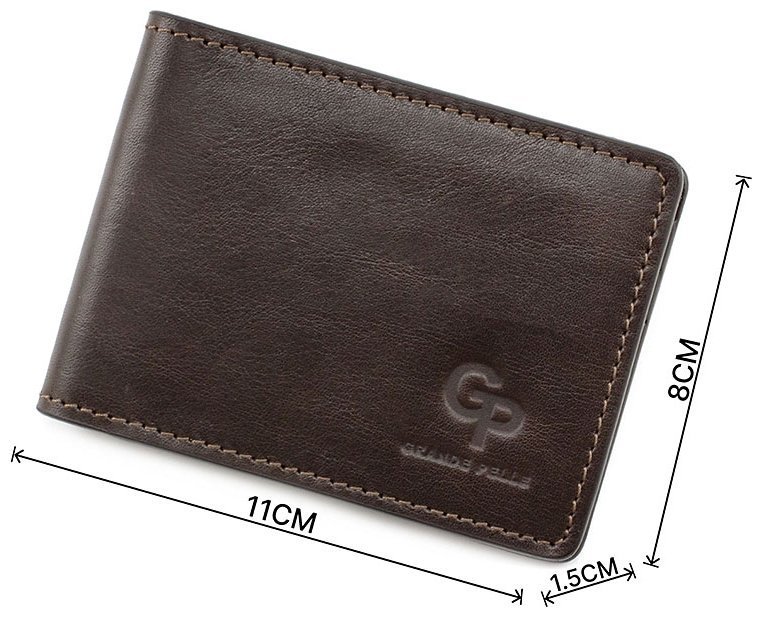 Коричневий шкіряний затиск для купюр і карток Grande Pelle (13111) modnotak фото №3