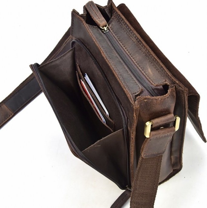Винтажная сумка-мессенджер из натуральной кожи коричневого цвета VINTAGE STYLE (14574)