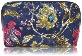 Кожаная женская косметичка синего цвета с узором Desisan 81856