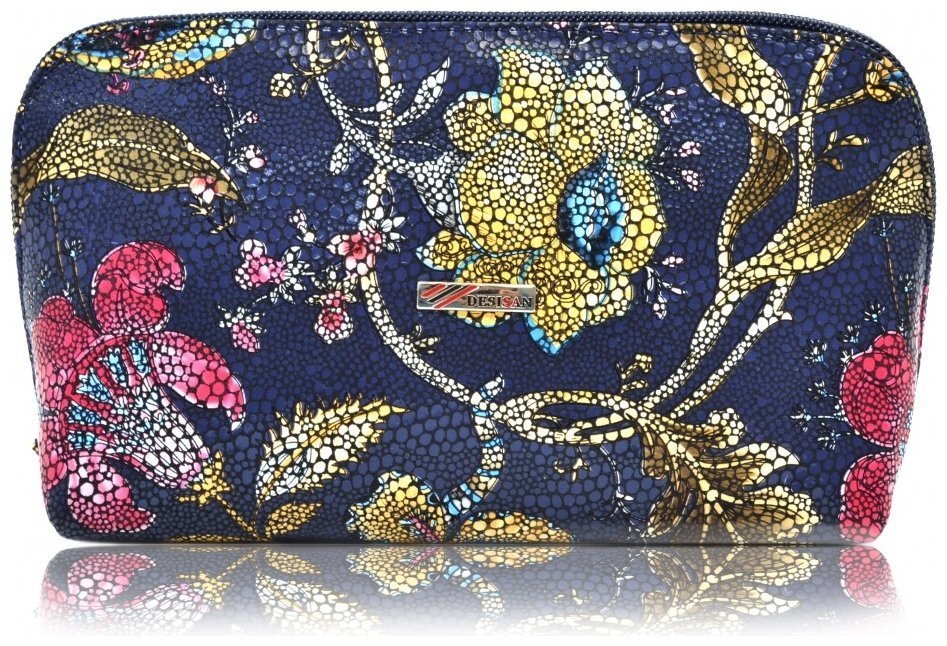 Кожаная женская косметичка синего цвета с узором Desisan 81856 фото №1 Кожаная женская косметичка синего цвета с узором Desisan 81856 modnotak фото №1