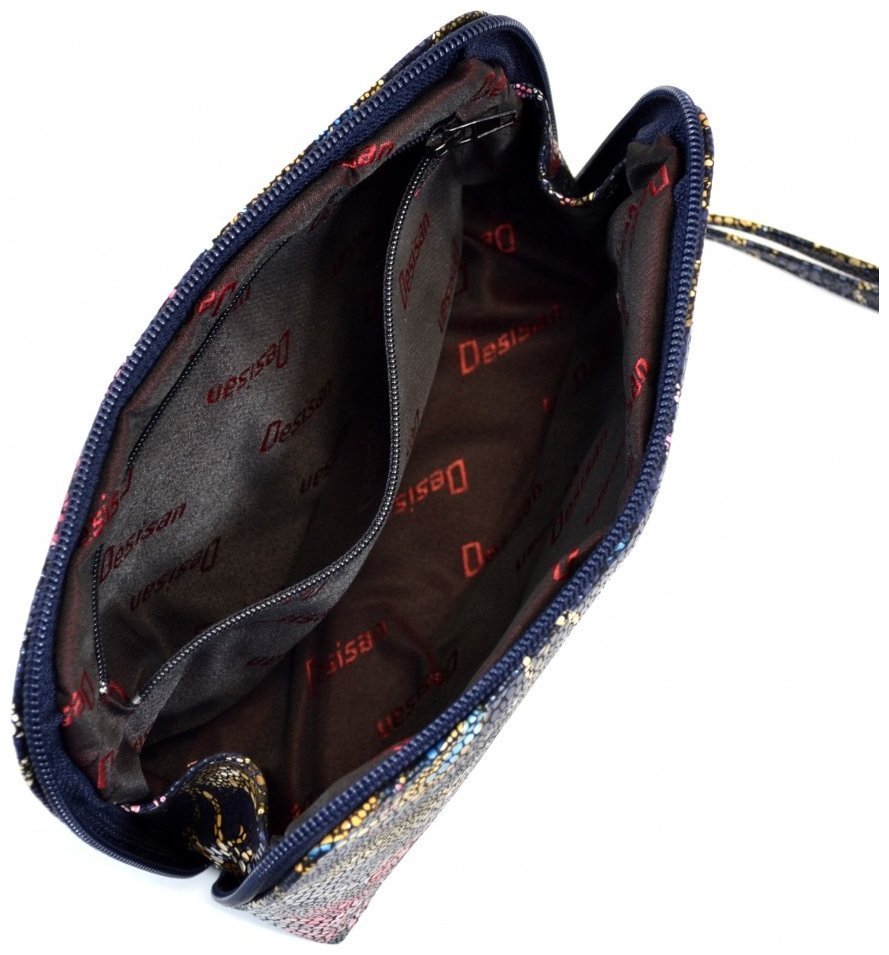 Кожаная женская косметичка синего цвета с узором Desisan 81856 фото №2 Кожаная женская косметичка синего цвета с узором Desisan 81856 modnotak фото №2