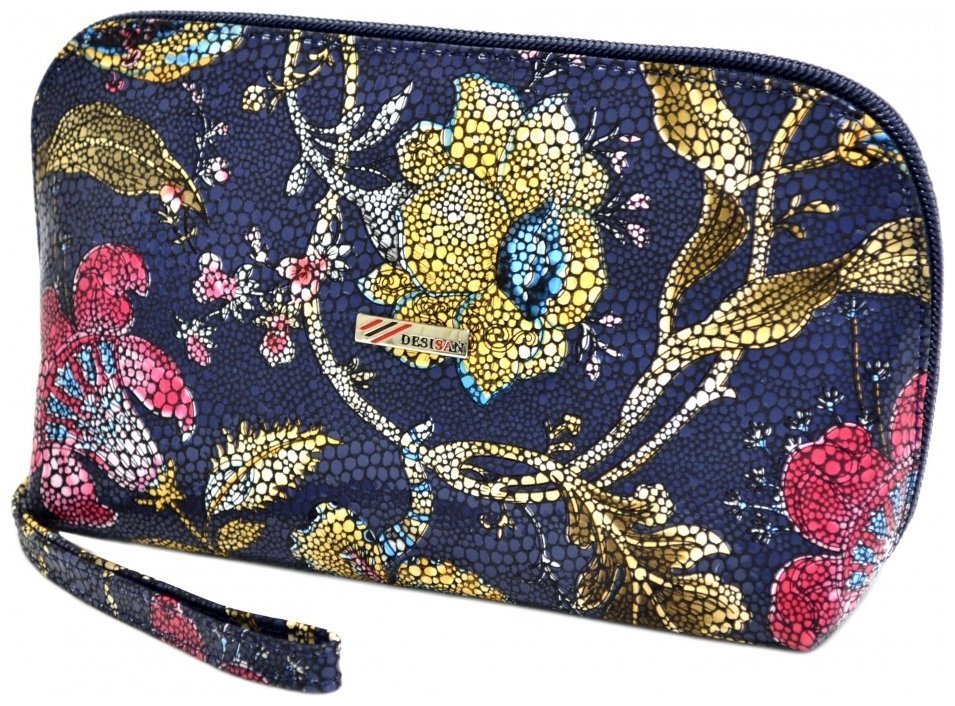 Кожаная женская косметичка синего цвета с узором Desisan 81856 фото №3 Кожаная женская косметичка синего цвета с узором Desisan 81856 modnotak фото №3