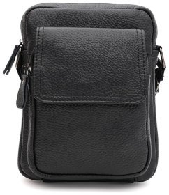 Компактная мужская сумка из зернистой кожи черного цвета Keizer 91956