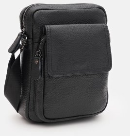 Компактная мужская сумка из зернистой кожи черного цвета Keizer 91956