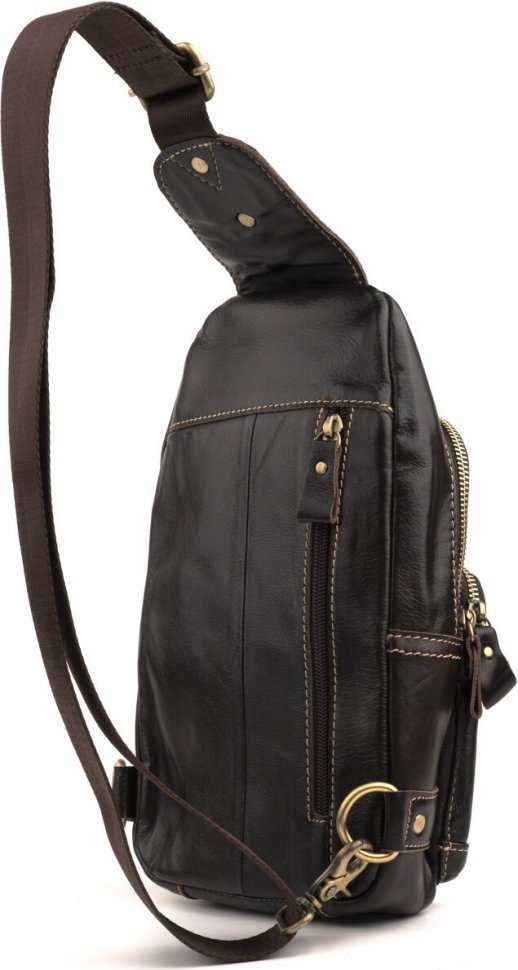 Шкіряний рюкзак через одне плече коричневого кольору VINTAGE STYLE (14858)