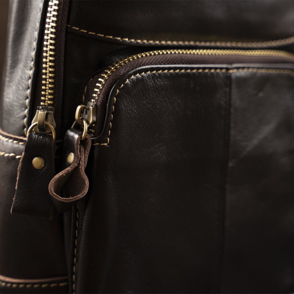 Кожаный рюкзак через одно плечо коричневого цвета VINTAGE STYLE (14858)