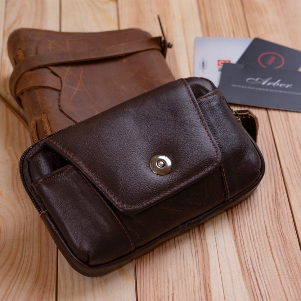 Горизонтальная барсетка из натуральной кожи на ремень Vintage 2420354 коричневого цвета modnotak фото №2