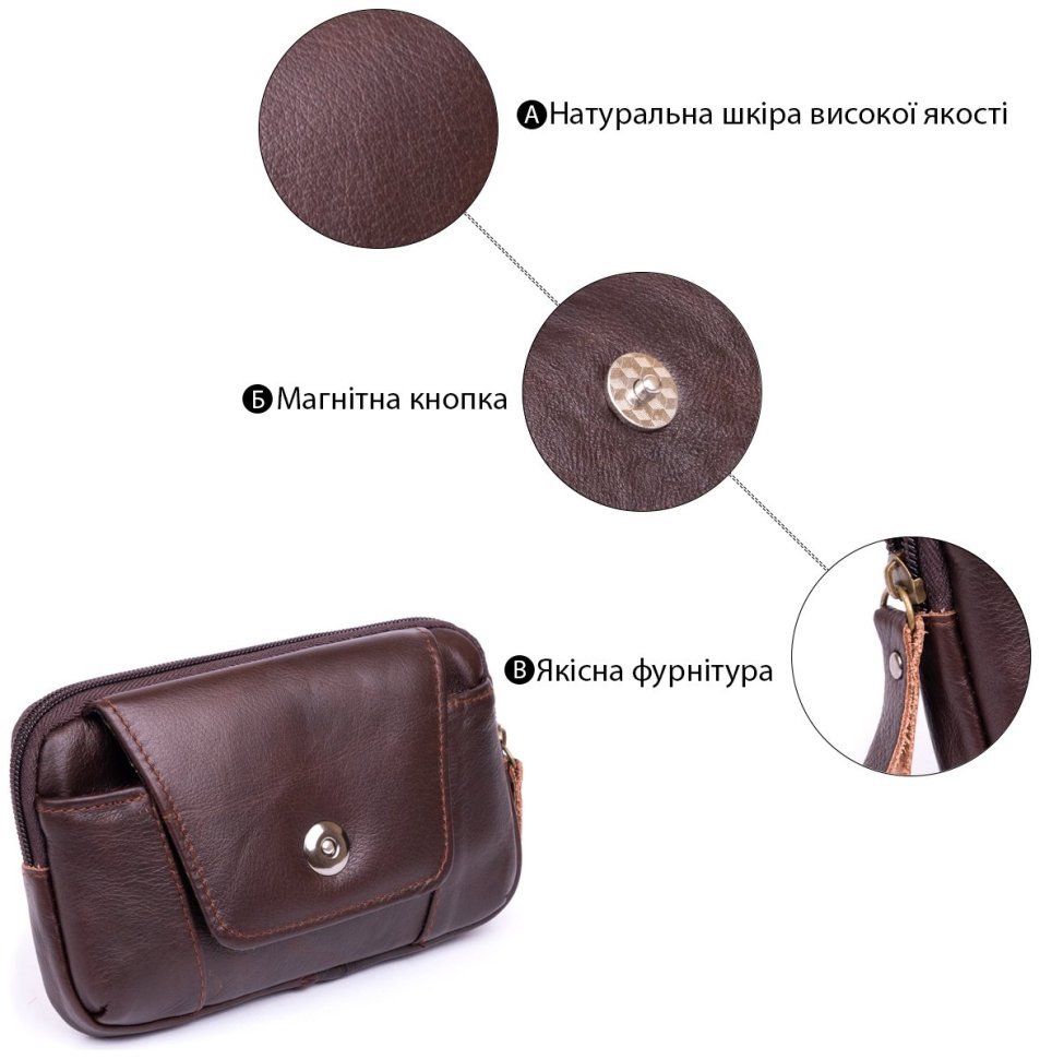 Горизонтальная барсетка из натуральной кожи на ремень Vintage 2420354 коричневого цвета modnotak фото №4