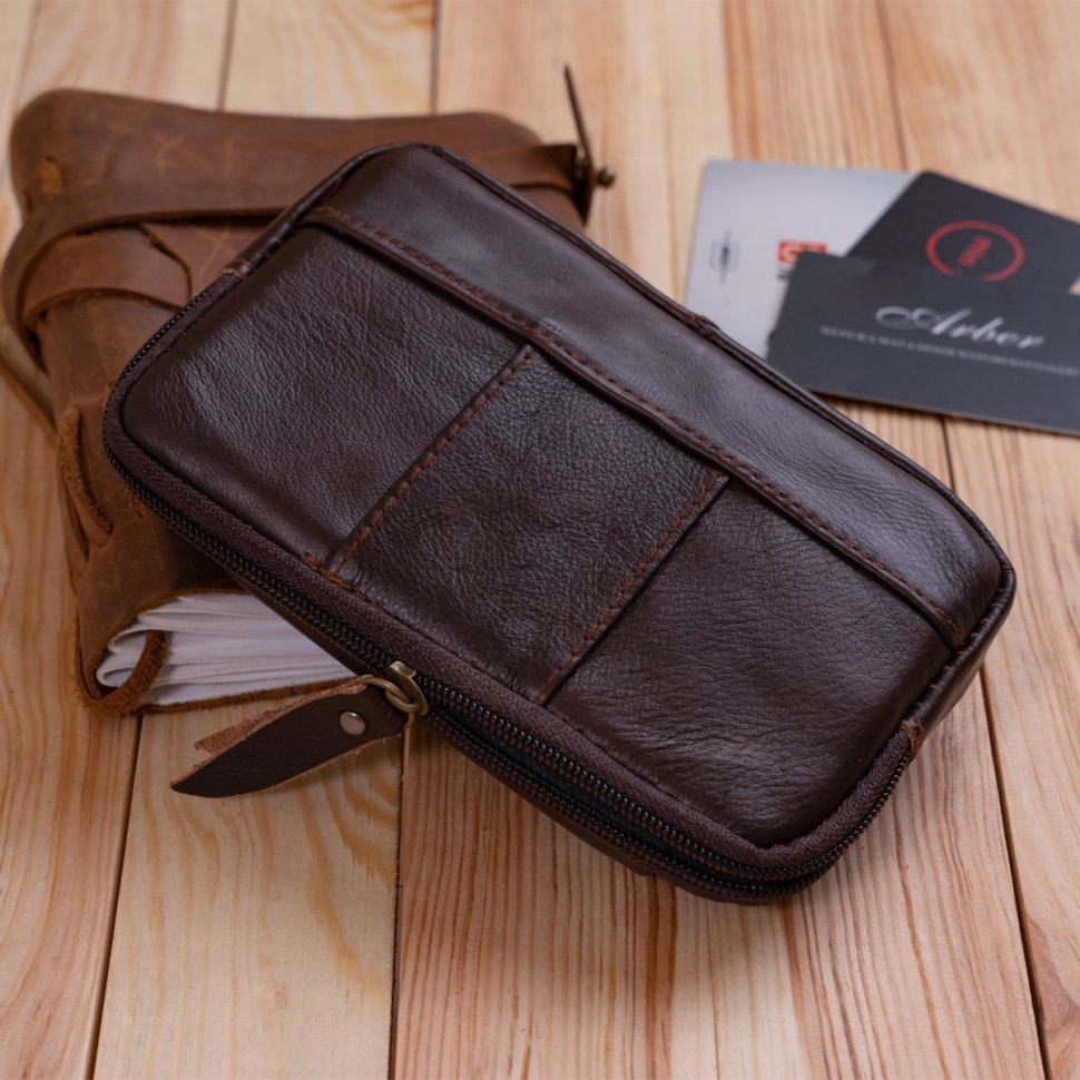 Горизонтальная барсетка из натуральной кожи на ремень Vintage 2420354 коричневого цвета modnotak фото №5