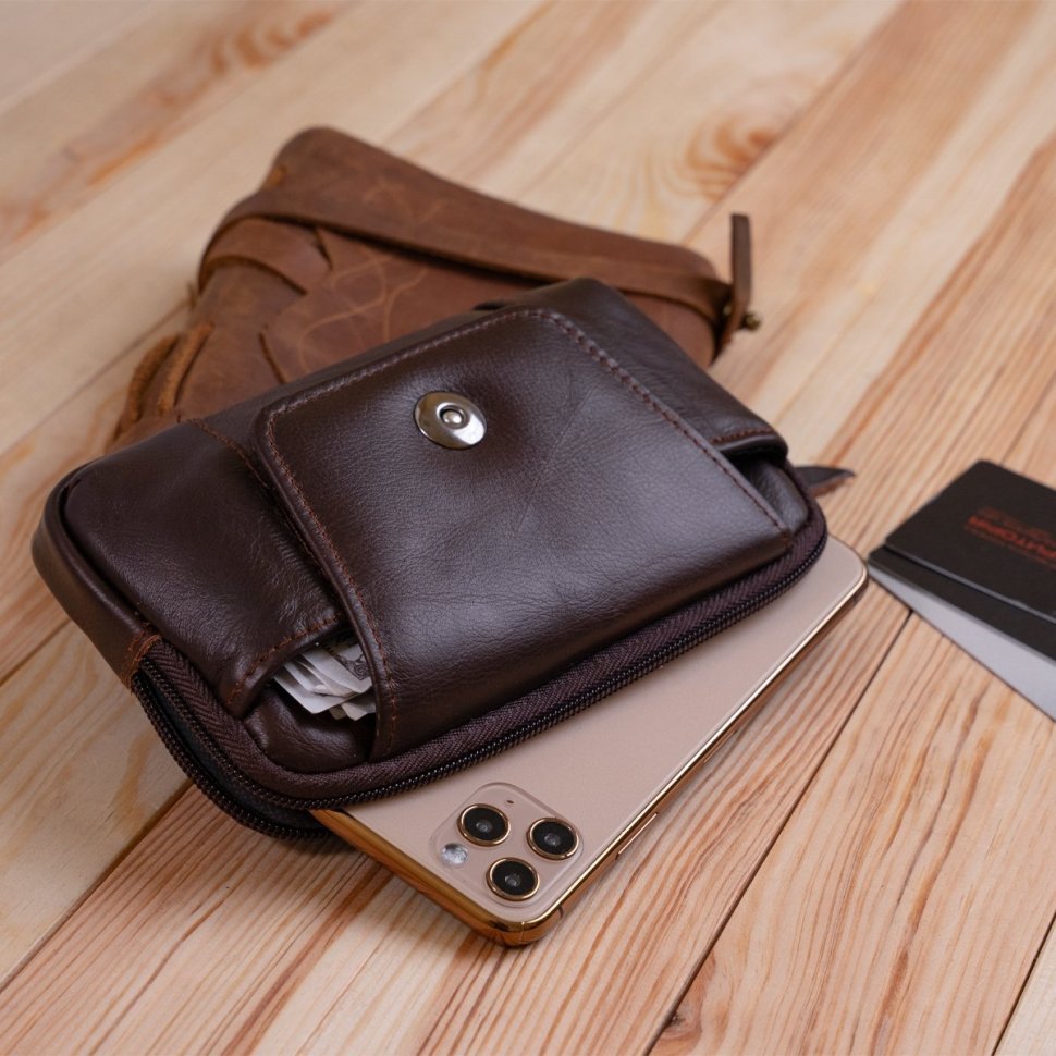 Горизонтальная барсетка из натуральной кожи на ремень Vintage 2420354 коричневого цвета modnotak фото №6