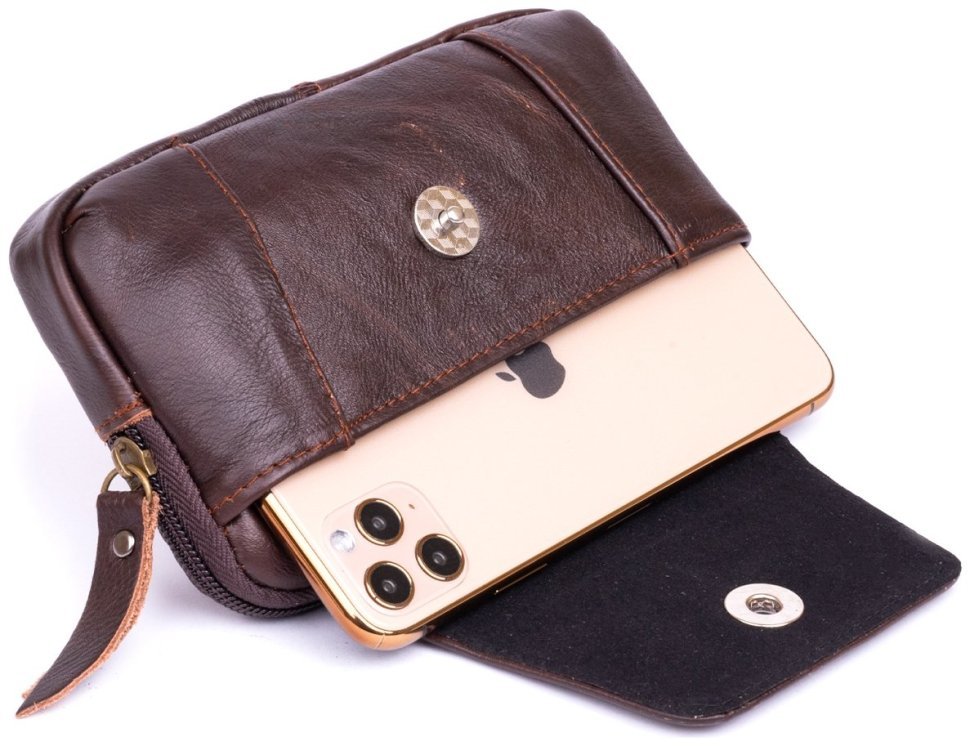 Горизонтальная барсетка из натуральной кожи на ремень Vintage 2420354 коричневого цвета modnotak фото №7