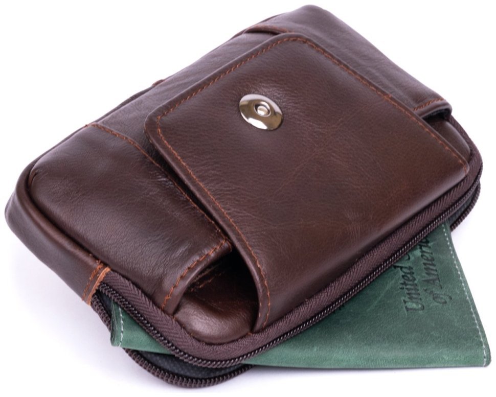 Горизонтальная барсетка из натуральной кожи на ремень Vintage 2420354 коричневого цвета modnotak фото №9