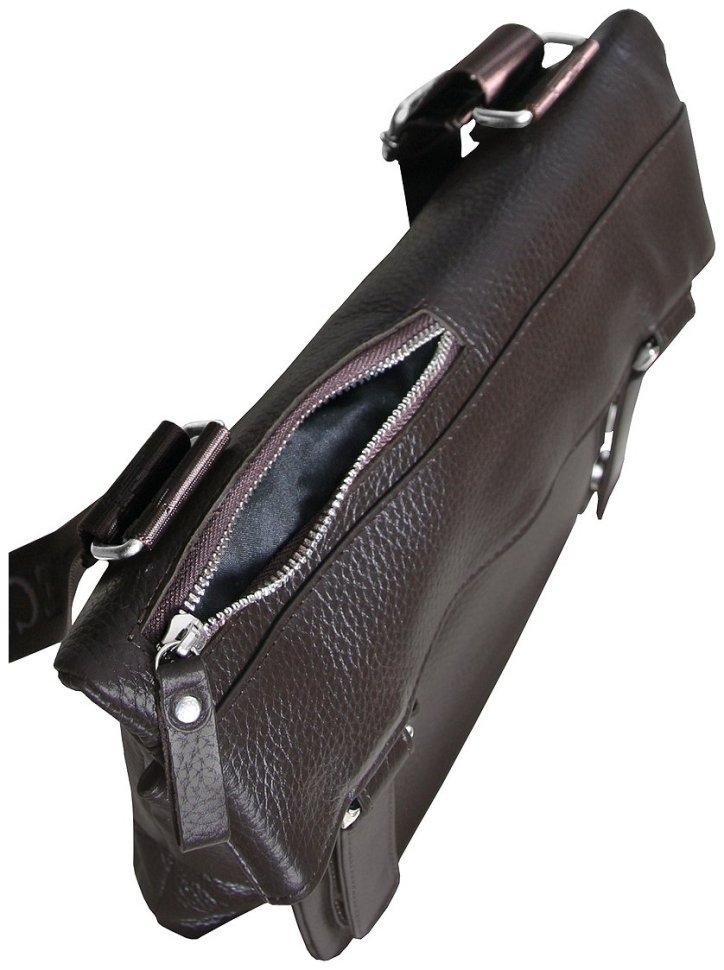 Ділова коричнева чоловіча сумка месенджер із фактурної шкіри з магнітом та текстильним ременем Vip Collection 102656 modnotak фото №4