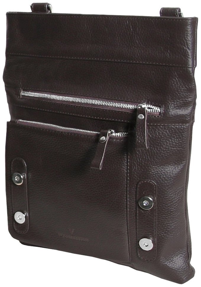 Ділова коричнева чоловіча сумка месенджер із фактурної шкіри з магнітом та текстильним ременем Vip Collection 102656 modnotak фото №6