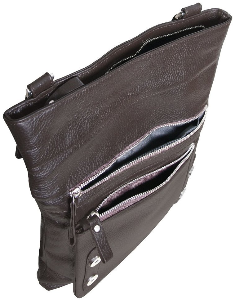 Ділова коричнева чоловіча сумка месенджер із фактурної шкіри з магнітом та текстильним ременем Vip Collection 102656 modnotak фото №7