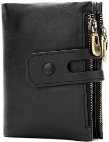 Функціональний чоловічий гаманець із гладкої шкіри чорного кольору з хлястиком на кнопці Vintage (2414918)