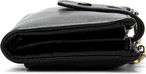 Функциональный мужской кошелек из гладкой кожи черного цвета с хлястиком на кнопке Vintage (2414918)