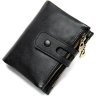 Функциональный мужской кошелек из гладкой кожи черного цвета с хлястиком на кнопке Vintage (2414918) - 5