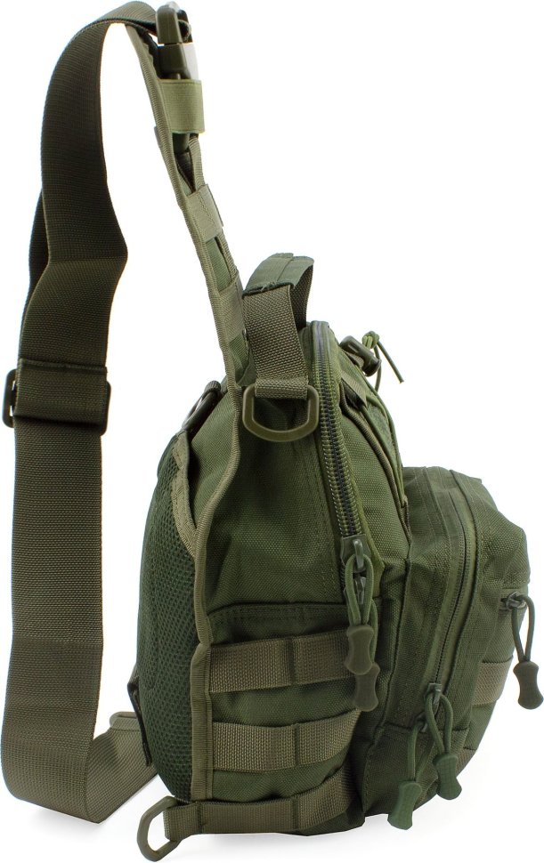 Текстильная тактическая военная сумка-слинг через плечо в оливковом цвете - MILITARY STYLE (21964)