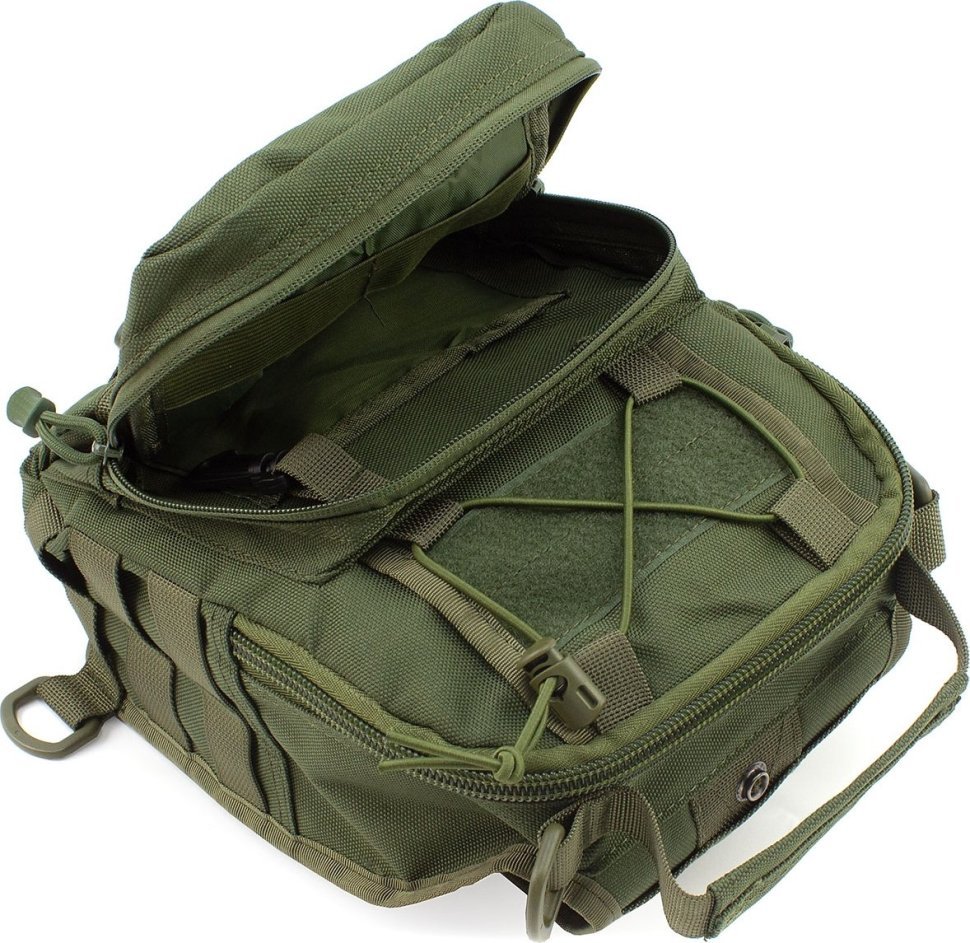 Текстильна тактична військова сумка-слінг через плече в оливковому кольорі - MILITARY STYLE (21964)