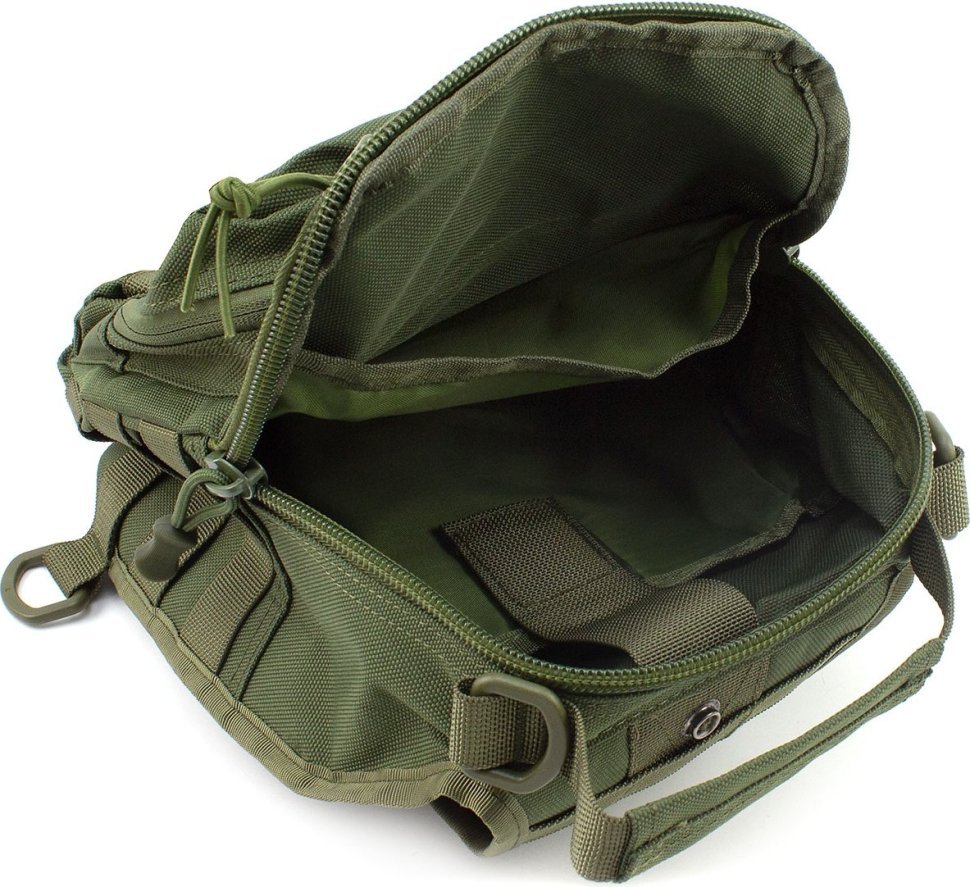 Текстильна тактична військова сумка-слінг через плече в оливковому кольорі - MILITARY STYLE (21964)