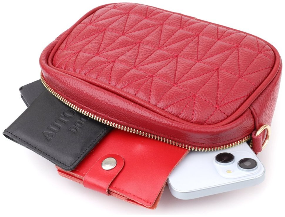 Повседневная яркая стеганая женская сумка из кожи Vintage 103156 красного цвета modnotak фото №9